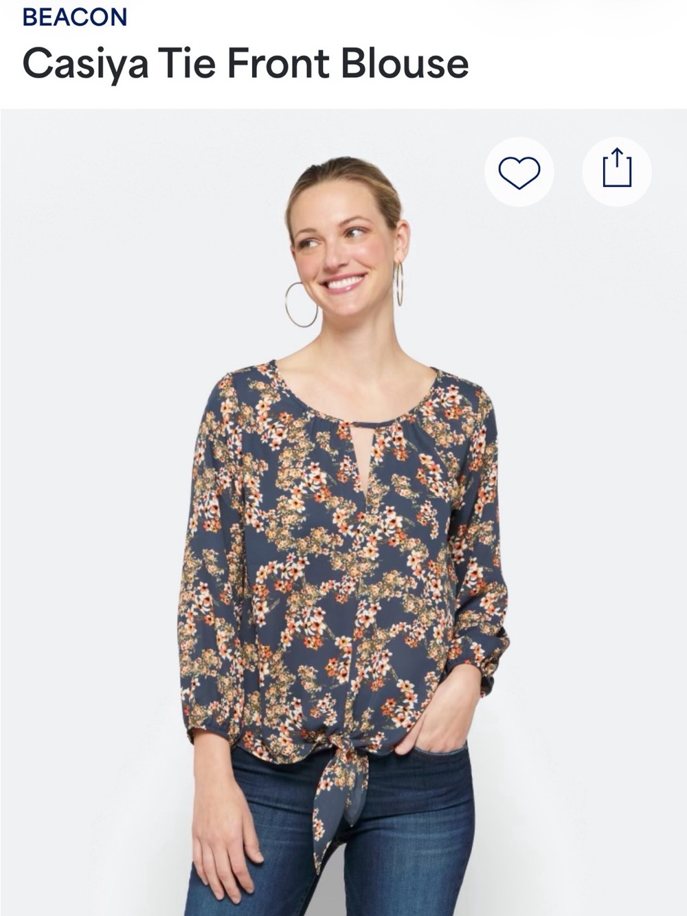 Beacon Navy Floral Tie-Front Blouse